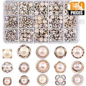 150 Piece Assorted Pearl Buttons Resin White Shank Button Come with Storage Case